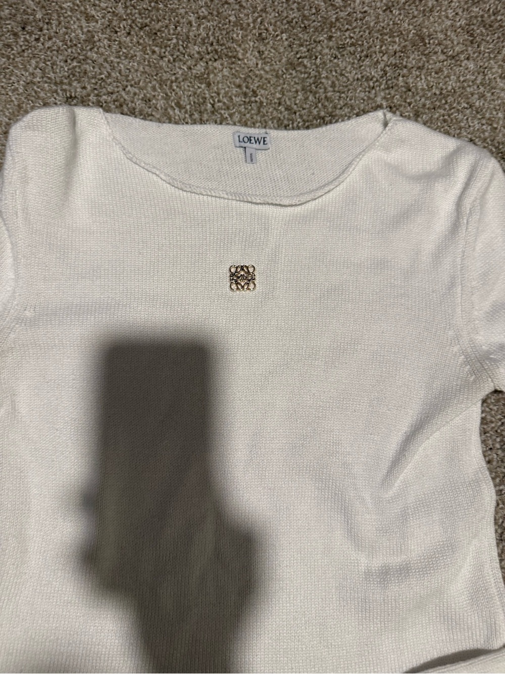 Loewe Cream Long-Sleeve Crewneck Top with Gold Logo - Picture 5 of 5